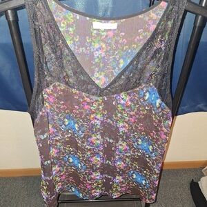 Hinge Black Floral Tank Top with Lace